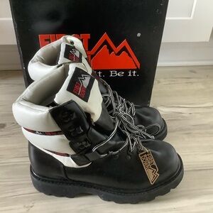 Vintage 90s rare first down men’s hiking boots leather lug sole black white sz 9